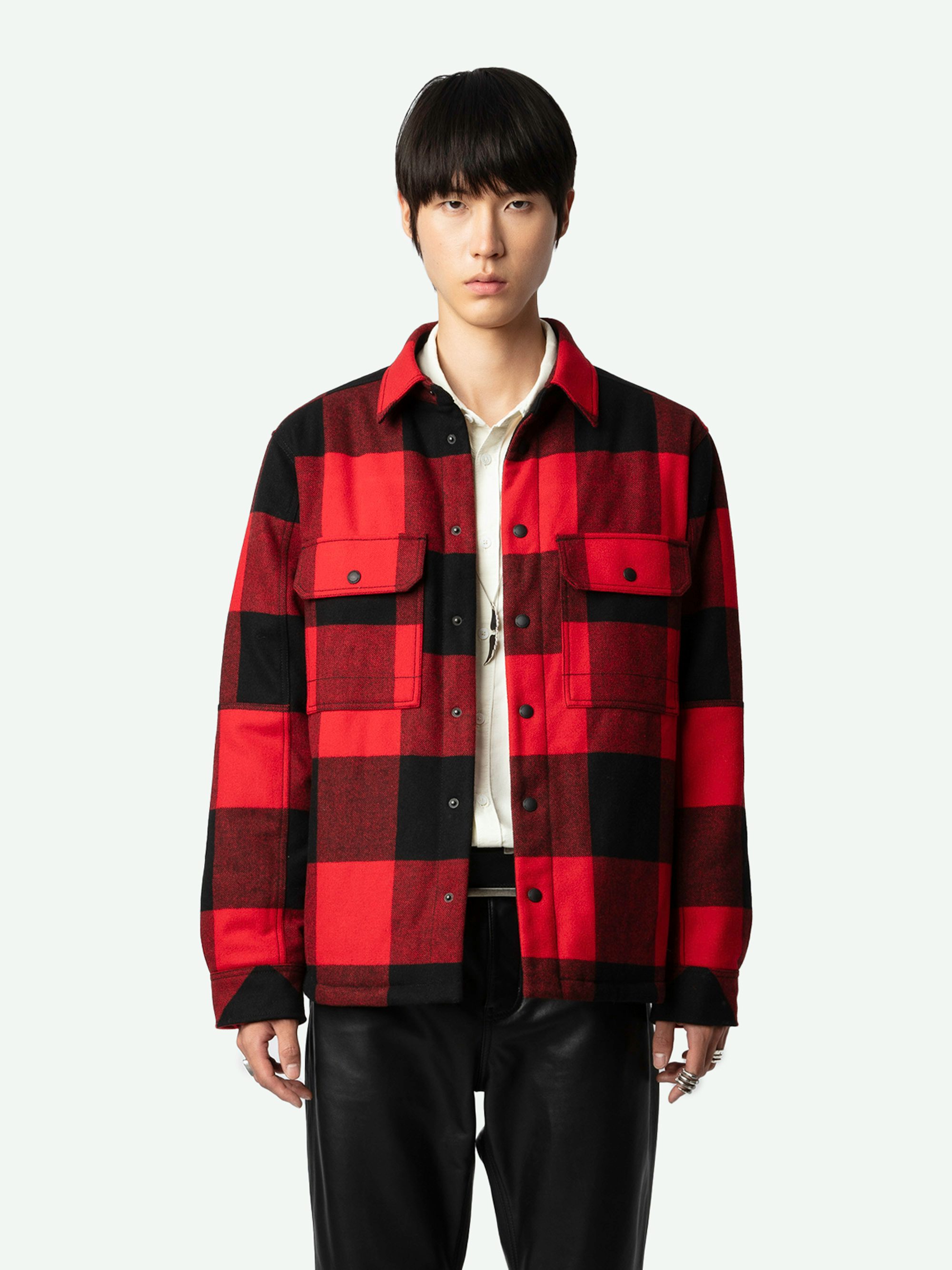 Trop Overshirt - Red check flannel overshirt with herringbone quilting and worn-effect Studio flock on the back.